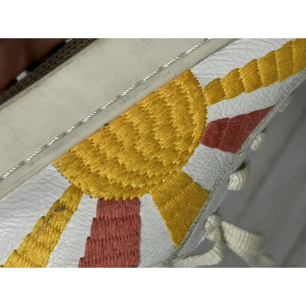 Soludos White Leather Shoe Women's Size 9 Rainbow Sunrise Embroidery Retro 80s